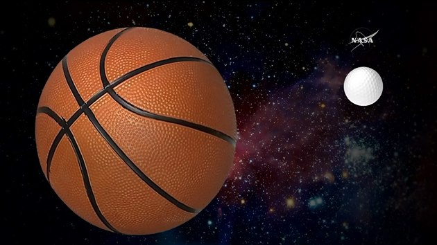 Porovnn velikosti slunce systmu TRAPPIST-1 (golfov mek) a naeho Slunce (basketbalov m).