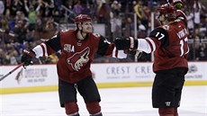 Radim Vrbata a Oliver Ekman-Larsson se radují z gólu Arizony.