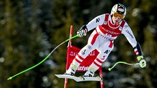 Rakouský lya Hannes Reichelt na trati superobího slalomu v Kvitfjellu
