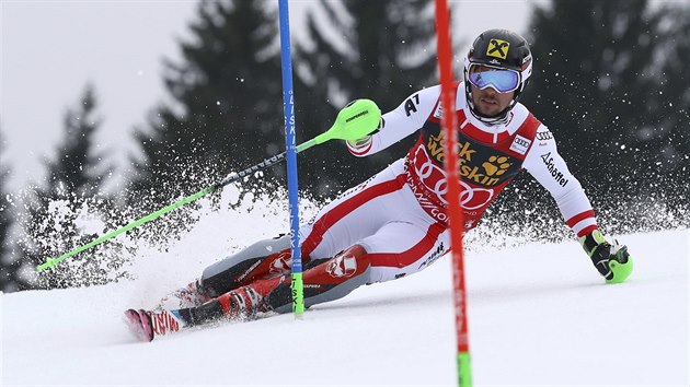 Marcel Hirscher ve slalomu v Kranjsk Goe,