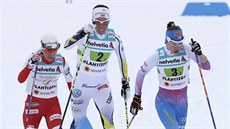 Momentka ze závodu tafet bky na lyích na mistrovství svta v Lahti.