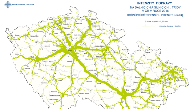 Vytenost dlnic a silnic 1. td v roce 2016. m ir je ra reprezentujc dopravn tepnu, tm vytenj byla,
