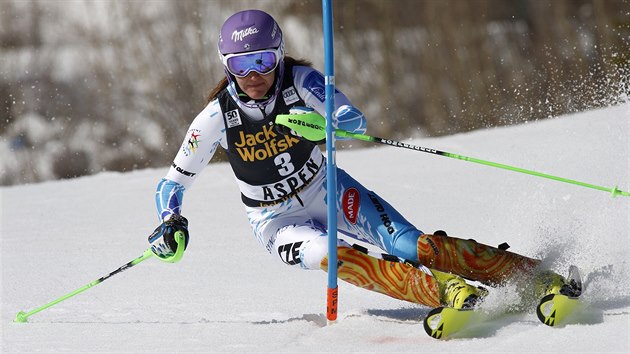 rka Strachov na trati slalomu v Aspenu