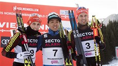 Nejlepší ze závodu Světového poháru v severské kombinaci v Oslu (zleva): v cíli... Nejlepší ze závodu Světového poháru v severské kombinaci v Oslu (zleva): v cíli...