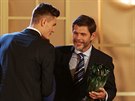 Patrik Schick pi vyhlaování ankety Fotbalista roku pebírá trofej v kategorii...