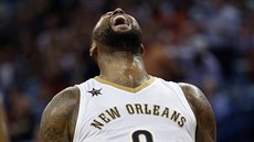 DeMarcus Cousins z New Orleans se raduje během utkání s Memphisem. DeMarcus Cousins z New Orleans se raduje během utkání s Memphisem.