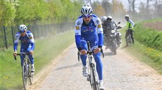 Tom Boonen a Zdenk tybar (vlevo) bhem tréninku na Paí-Roubaix.