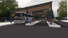 Plánovaná podoba dopravního terminálu před výpravní budovou. Plánovaná podoba dopravního terminálu před výpravní budovou.