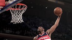 John Wall z Washingtonu letí za smečí v hale New Yorku, sledují ho Maurice... John Wall z Washingtonu letí za smečí v hale New Yorku, sledují ho Maurice...