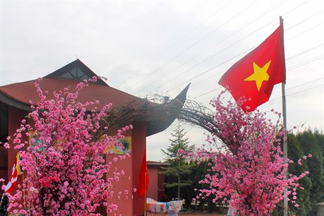 Buddhistick chrm v Sap na jae rozkvete a vlaje nad nm sttn vietnamsk...