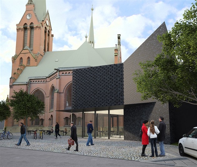 Návrh promny erveného kostela od architekta Miroslava Pospíila.