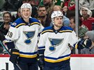 Vladimr Sobotka (vpravo) a Jay Bouwmeester ze St. Louis slav gl proti...