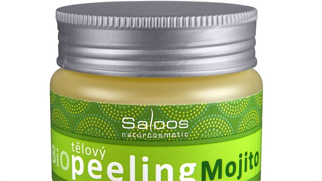 Bio peeling Mojito, sms prodnch esencilnch olej s vn mty, avnat limety a s krystalky mosk soli pro etrn obrouen, vyhlazen a zvlnn pokoky; Saloos, 140 ml za 136 korun