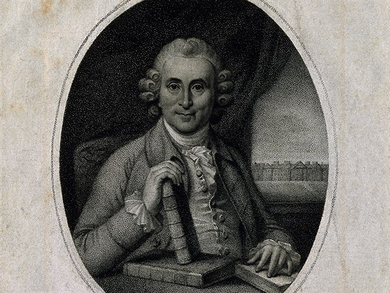 Rytina J. Wrighta z roku 1783 s portrétem Jamese Linda