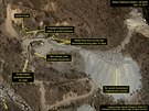 Satelitní snímek severokorejské jaderné stelnice Punggye-ri z 12. dubna 2017....