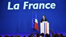 Emmanuel Macron na tiskové konferenci po oznámení pedbných výsledk voleb...