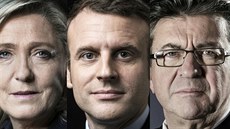 Kandidáti na francouzského prezidenta. Zleva Francois Fillon, Marine Le Penová,...
