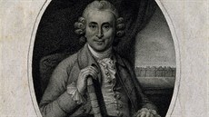 Rytina J. Wrighta z roku 1783 s portrétem Jamese Linda
