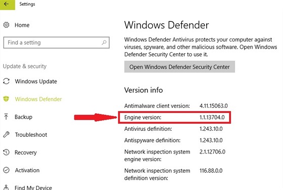 Opravená verze Windows Defender