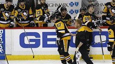 JE ZLE. Zraněná hvězda Pittsburghu Sidney Crosby odchází z ledu. JE ZLE. Zraněná hvězda Pittsburghu Sidney Crosby odchází z ledu.