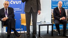 Milo Zeman a Bohuslav Sobotka pi otevení nové budovy VUT (2. 5. 2017)