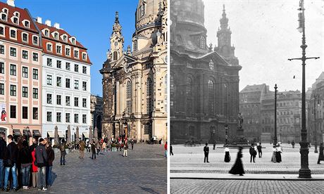 Dráanský Frauenkirche v souasné podob a v roce 1916