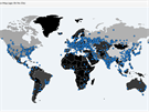 Mapa útok ransomwaru Wcrypt zaznamenaných spoleností MalwareTech.com