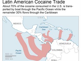 Cesty, odkud pichz kokain do USA. 70 % zkonzumovanho kokainu v USA je...