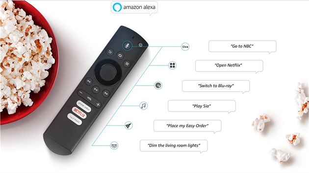 Dlkov ovlada k televiznmu pijmai Element Amazon Fire TV Edition 4K nabz monost vyut digitln asistentku Alexu