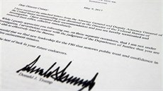 Dopis, kterým Donald Trump vyhodil z ela Federálního úadu pro vyetování...