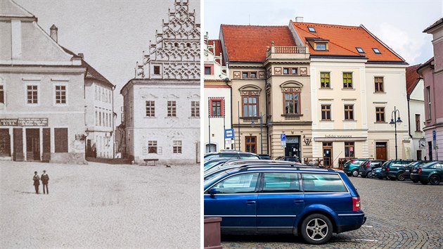 Táborské ikovo námstí kolem roku 1870 a stejné místo dnes.