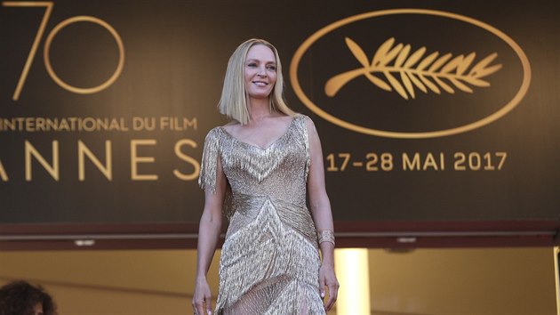 Hereka Uma Thurmanová na závreném ceremoniálu 70. roníku v Cannes.