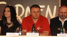 Lucie Bílá, Egon Kulhánek a Petr Kratochvíl na tiskové konferenci k muzikálu...