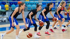 eské basketbalistky pi tréninku v Hradci Králové.