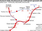 Pedpokládané cestovní doby vlak z Hradce Králové po roce 2030.