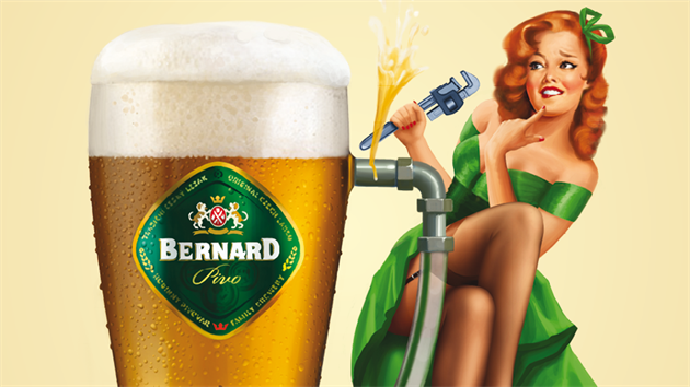 Kampa pivovaru Bernard. Pin-up dvky propaguj pivn specily. Jejich vyobrazen pobouilo feministky a genderov skupiny.