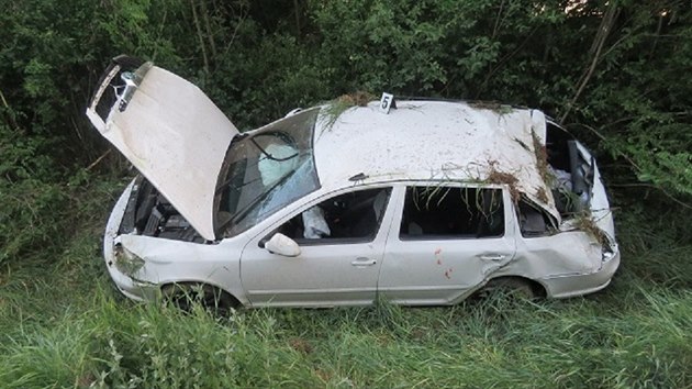 Opil idi kody Octavie se svmi kamardy ujdl policistm ze Znojma a k obci Plave, kde dostal smyk a petoil auto pes stechu.