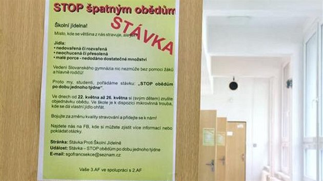 Nespokojen studenti olomouckho gymnzia vyhlsili ve druh polovin kvtna tdenn bojkot obd, zapojili se i nkte uitel.