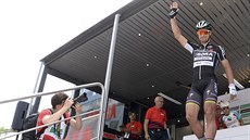 Peter Sagan slaví po osmé etapě Kolem Švýcarska. Peter Sagan slaví po osmé etapě Kolem Švýcarska.