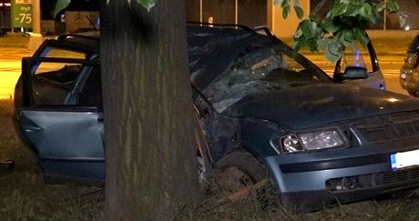 idi VW Passat narazil na Jatení tíd v Plzni do stromu. Na míst zemel...