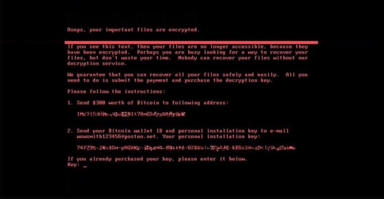 Screenshot poítae zavirovaného novou verzí ransomware Petya