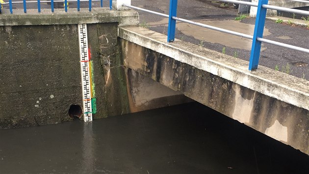 Zamstnanci radnice na Praze 10 sleduj hladinu rozvodnnho potoka Boti (29....