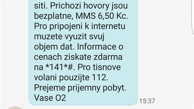 SMS opertora O2 o podmnkch ve vcarsku