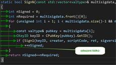 Ukázka kódu s odsazením tabulátory (doplnili jsme zelené ipky)