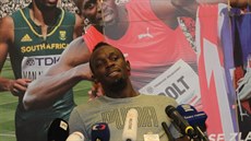 Usain Bolt na tiskové konferenci v Ostrav ped Zlatou tretrou 2017.