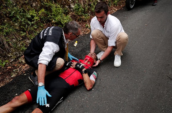 Richie Porte v pi lka bhem devt etapy Tour de France.