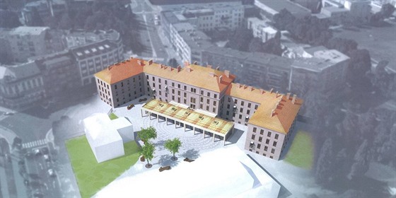 Ped budovami Vrbenského kasáren i stávajícího depozitáe hradeckého Muzea...