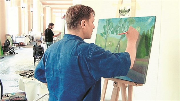Jakub pahel a Antonn Stek (ble) pracuj v roce 2003 v rmci malskho sympozia ve Frantikovch Lznch.