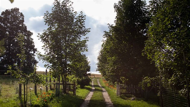 Pohled na pjezdovou cestu do zanikl obce Zastvka na Jesenicku, o jej pipomnku se staraj mstn dobrovolnci.