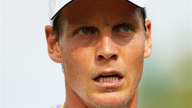 Tom Berdych bhem duelu 2. kola Wimbledonu.